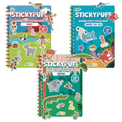 DINO MINI Stickypuff Value Pack - 3 Reusable Puffy Sticker Book for Toddlers - Puffy Stickers for Toddlers - Travel Activities for Kids Ages 4-8 - Screen Free Birthday Gifts (Animals) - color: Animals