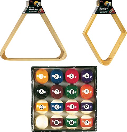 Viper by GLD Products Billiard Master Pool Ball Set, Wood Triangle Ball Rack, and Wood 9-Ball Rack, Muti