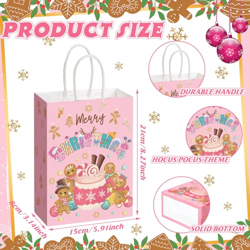 Kolldenn 48 Pcs Pink Christmas Gingerbread Party Favors Bags Christmas Goodie Gift Paper Bags with Handles Xmas Tree Gingerbread Coffee Candy Treat Bag for Xmas Party Decorations Holiday Supplies - style: Gingerbread