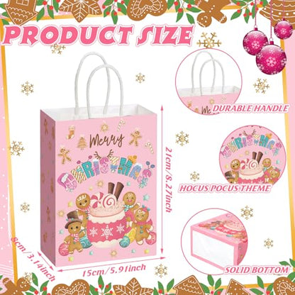Kolldenn 48 Pcs Pink Christmas Gingerbread Party Favors Bags Christmas Goodie Gift Paper Bags with Handles Xmas Tree Gingerbread Coffee Candy Treat Bag for Xmas Party Decorations Holiday Supplies - style: Gingerbread
