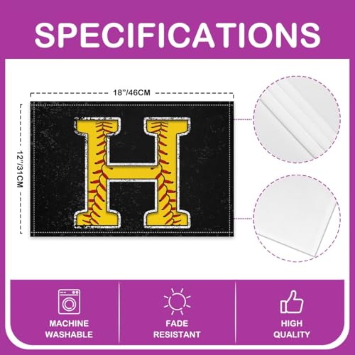 Erosebridal Baseball Initial Placemats 12x18 inch Set of 4 Yellow Letter H Place Mats for Kitchen Table | Monogrammed Table Place Mats Sports Softball Accessories Heat Resisting Placemats - color: Yellow H
