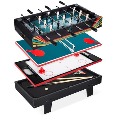 Best Choice Products Multi-Game Table Series – Interactive Game Tables for Kids with Foosball, Air Hockey, Billiards, Ping Pong & More | Childrens - color: 4-in-1 Arcade