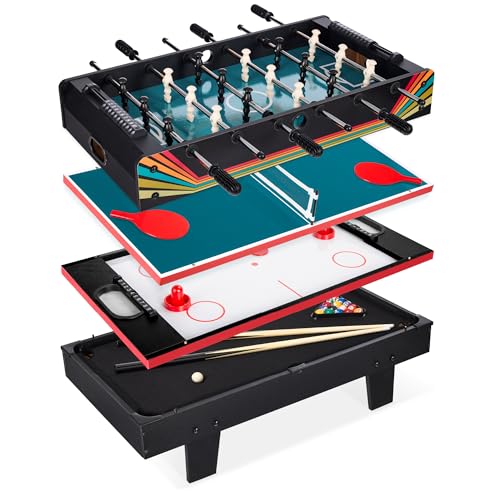 Best Choice Products Multi-Game Table Series – Interactive Game Tables for Kids with Foosball, Air Hockey, Billiards, Ping Pong & More | Childrens - color: 4-in-1 Arcade