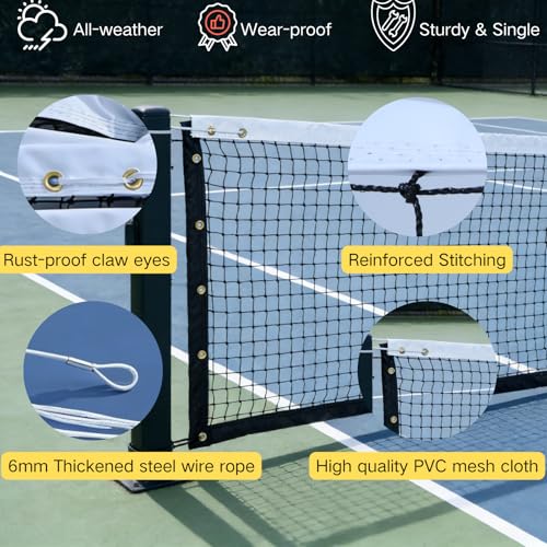 Professional Tennis Net 42ft x 3.5ft – Single Layer, 2.5mm Twisted PE, 4.5cm Mesh, UV/Waterproof, 6mm Steel Cable – Complete Kit for Court, Backyard or Driveway