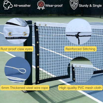 Professional Tennis Net 42ft x 3.5ft – Single Layer, 2.5mm Twisted PE, 4.5cm Mesh, UV/Waterproof, 6mm Steel Cable – Complete Kit for Court, Backyard or Driveway