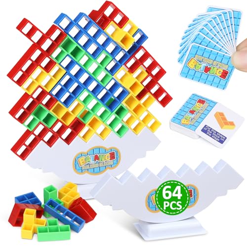 Rachan 64Pcs Puzzle Teasers Toy, Tetra Balance Tower Stacking Games,Fun Balance Game,Educational Gift for Kids(There are 2 Bases= 2 Sets of 32Pcs) - color: 64 Multicolor