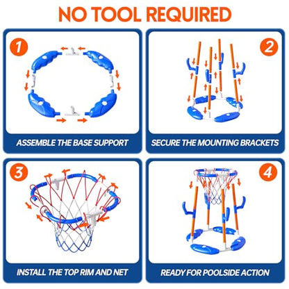 VLQ Floating Pool Basketball Hoop & Ring Toss Set, 2-in-1 Inflatable Summer Water Toy for Kids and Adults, Outdoor Party Game with 4 Balls, 12 Rings and Pump for Swimming Pools