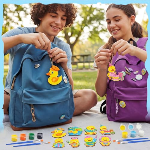 Saypacck 24 Pcs Duck Party Favors Wooden Painting Craft Kits Birthday Party Supplies with Organza Bag for Goodie Bags Fillers Adult Thank You Gifts - style: Duck