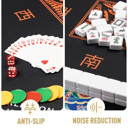 Mahjong Mat 32.4” x 32.4”, 3mm Thick Non-Slip Rubber Back Mahjong Table Mat, Noise Reduction Waterproof Mahjong Game Mat for Table, Mahjong Tile Mat for Cards, Dominoes & Board Games (Black2) - color: Black2