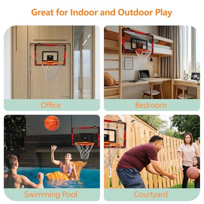 Mini Indoor Basketball Hoop for Kids, Over Door Basketball Toy with LED Electronic Scoring & 3 Balls, Anti-Impact Backboard, Basketball Toys Gifts for 6 7 8 9 10 11 12 Year Boys Adults Bedroom Office