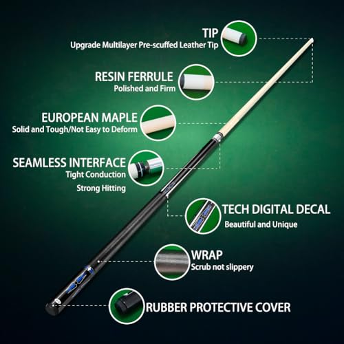 Pool Stick Set of 4,Pool Cues Sticks Made of Premium Maple Wood, Includes 4 Extra Billiard Chalk for Pool Cues, 58" Billiard House Bar Pool Cue Sticks for Professional Billiard Players - color: Pool cues-B02