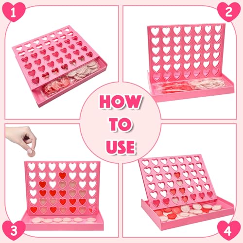 Big Size 4 in a Row Connect Game for Kids Teens Adults, Board Games for 3-8 Years Old Boys Girls, Birthday Gifts with Pink Hearts Love Shaped for Valentine, Protable 2-Player Strategy Travel Toys