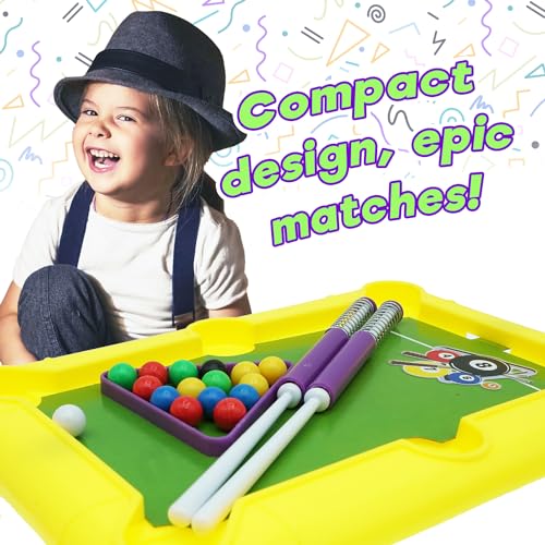JA-RU 12 Inch Mini Pool Table Set (Mini Billiards) w/ 2 Cue Stick & Pool Balls. Portable Travel Size Mini Arcade Game. Office Desk Toys & Tabletop Games. Party Favors. 209 - style: 1 Pack