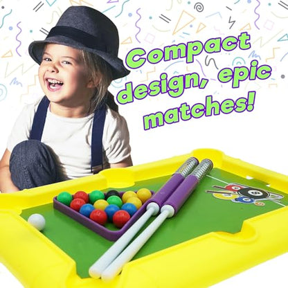 JA-RU 12 Inch Mini Pool Table Set (Mini Billiards) w/ 2 Cue Stick & Pool Balls. Portable Travel Size Mini Arcade Game. Office Desk Toys & Tabletop Games. Party Favors. 209 - style: 1 Pack