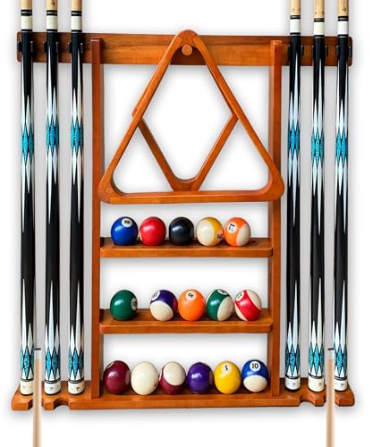 Pool Cue Stick Holder Wall Mount, Pool Cue Holder, Billiard Cue Rack For Pool Table Accessories. Pool Table Stick Holder Wall Mount Made Of 100% Solid Wood (Dark Oak) - color: Dark Oak