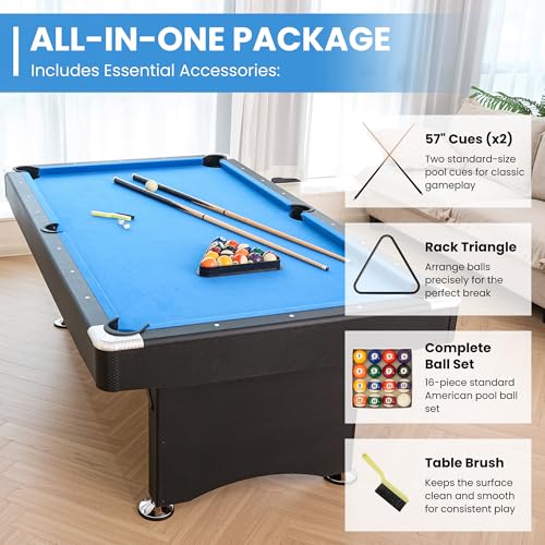 84’’ Pool Table 7FT Game Table Billiards Tables with Includes Accessories, 2 Cue Sticks, Billiard Balls, Rack, Felt Brush and Chalk for Family Game Room Basements