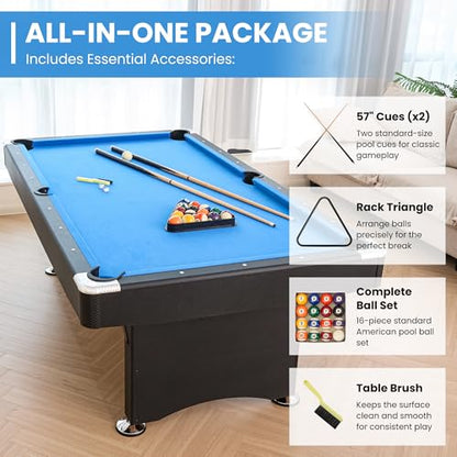 84’’ Pool Table 7FT Game Table Billiards Tables with Includes Accessories, 2 Cue Sticks, Billiard Balls, Rack, Felt Brush and Chalk for Family Game Room Basements