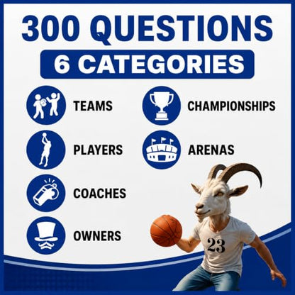 The Goatest of All Time – Basketball Trivia Game! 300 Trivia Questions on the Greatest pro Basketball Players, Teams and Coaches of All time. Perfect for Hoops Lovers and Game Nights.
