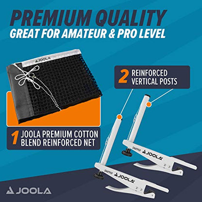 JOOLA Snapper Professional Table Tennis Net and Post Set - Portable and Easy Setup 72" Regulation Size Ping Pong Spring Activated Clamp Net, Silver