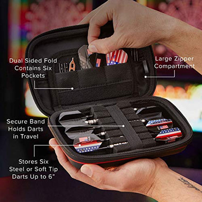 Casemaster Sentinel Dart Case, Holds 6 Steel Tip or Soft Tip Darts Fully Assembled, Hard Shell EVA Case with Foam, Water Resistant, American Flag - color: American Flag