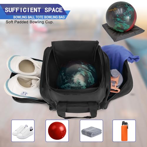 LARIPOP Bowling Ball Bag, Single Bowling Tote with Padded Ball Holder, Ventilated Shoe Pocket & Adjustable Shoulder Strap for Adult Bowlers Men Women - color: Black