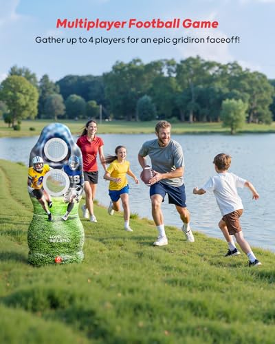 QPAU Life-Size Inflatable Football Target with Dual-Hole & Water-Filled Base - Includes 4 Balls, 2 Pumps & Dry Erase Scoreboard - Heavy Duty Outdoor Backyard Sports Toss Games for Kids, Teens & Adults