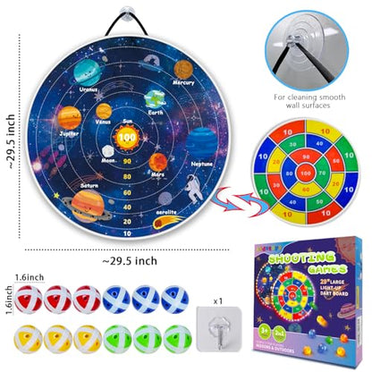 2 in 1 29" Large LED Dart Board for Kids, Kids Dart Board with LED Sticky Balls for Boy Toys, Indoor & Outdoor Sport Fun Party Kids Toys Games,Birthday Gifts for 4-12 Year Old Boys&Girls - style: Universe