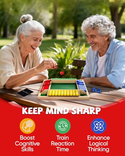 Flybean 12" Upgraded Shut The Box Game Colorful 1-4 Players, Math Dice Board Games for Family Night Travel, Easy Quick and Fun, Wooden Close The Box Number Game for Group Adult Senior Kids - style: 1-4P Upgraded