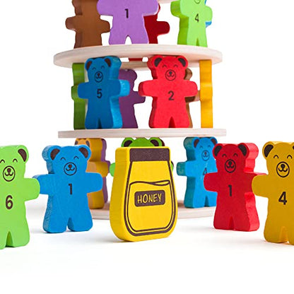 Bigjigs Toys Teddy Tumbling Tower Game - 49 Piece Stacking Tower for 3+ Years, Colourful Balancing Puzzles, Quality Wooden Stacking Toys & Montessori Toys for Kids