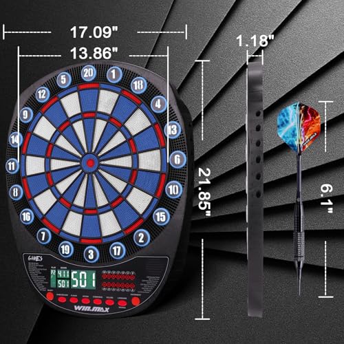 WIN.MAX Electronic Dart Board Soft Tip Dartboard Set LED Displays 3 Languages with 12 Darts 100 Tips Power Adapter - color: BLUE/WHITE WITH LIGHTS