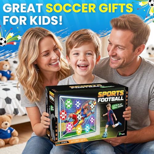 Upgraded Toy Soccer Game Set for Kids, Indoor Outdoor Backyard Toss Soccer Goal Game with 2 Balls, 1 Flannel Target, Soccer Toys for Boys and Girls 3-5 6-8 8-12 Years Old Kids Birthday