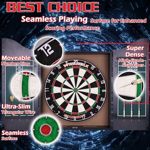 WIN.MAX Dart Board - Bristle Steel Tip Dartboard for Adults Bristle Steel Tip Dart Board Set with 12 Darts Metal - style: Dartboard and Cabinet Set