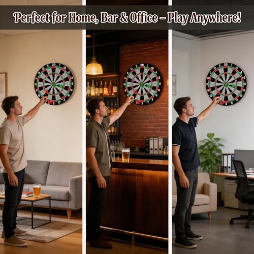 11.42" Double Sided Dartboard Flocking Surface Set with 4 Steel Tip Darts 6g for Family Party/Room/Bar/Garage
