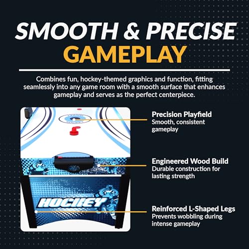 Hathaway Enforcer 5.5 Ft Air Hockey Table for Family Game Room - with LED Scoring, High-Output Blower, Manual Backup, Strikers & Pucks - Blue and White Finish