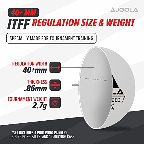 JOOLA Advanced Premium Ping Pong Paddles Set of 4 - Professional Table Tennis Paddles, 6 Advanced Training 3 Star Ping Pong Balls, and Carrying Case - Tournament Level - Indoor and Outdoor Compatible - size: One Size, style: 4 Player | Advanced Set