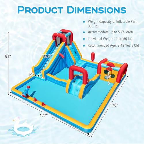BOUNTECH Inflatable Water Slide Park, 9-in-1 Mega Water Bounce House Bouncy Castle w/2 Large Splash Pools, Basketball, Blow up Water Slide Inflatables for Big Kids Aged 3-12 Backyard Party Gifts - style: Without Air Blower