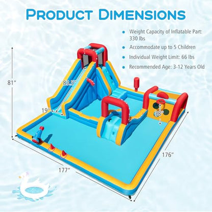 BOUNTECH Inflatable Water Slide Park, 9-in-1 Mega Water Bounce House Bouncy Castle w/2 Large Splash Pools, 735w Blower, Blow up Water Slide Inflatables for Big Kids Aged 3-12 Backyard Party Gifts - style: With 735w Air Blower