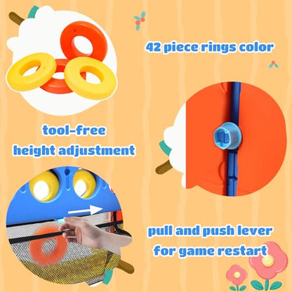 Ancaixin Giant 4 in-A-Row Connect Game Set, Adjustable Height Jumbo Yard Game with Basketball Hoop, Golf, Mesh Pocket & Ring Toss, Indoor Outdoor Family Backyard Party Game for Kids and Adults, Blue - color: Blue