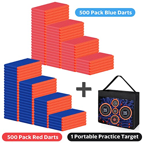 Pokiiulk Refill Darts Bullets Fit for Nerf Guns, 1000 Pcs Foam Darts Fit for Nerf Party with Portable Shooting Practice Target Mesh Bag - color: 1000 Mixed & Target