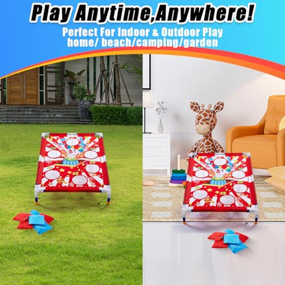 Gemscream Clown Carnival Bean Bag Toss Games with 6 Bean Bags Portable PVC Framed Red and White Corn Hole Game Set for Kids and Adults Carnival Circus Theme Birthday Outdoor Party Game