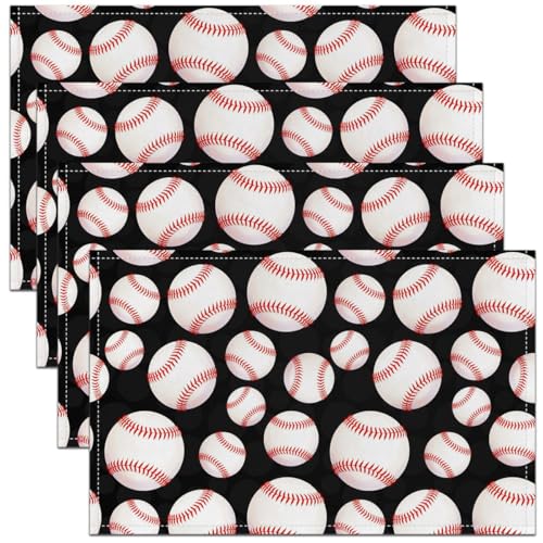 Baseball Table Placemats Set of 4,Boys Sport Baseball Place Mats 12x18 Inch for Kitchen Table,Ball Games Washable Mats Suitable for Restaurant - color: White Red