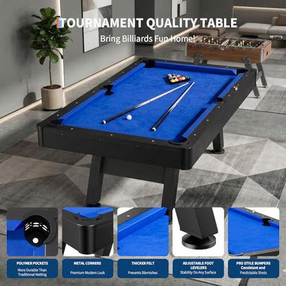 GarveeLife 7 ft Pool Tables with Wood Finish,Complete Billiard Set with 2 Cues, Balls, Triangle, Chalk & Brush,Modern Billiards Table for Adults & Family