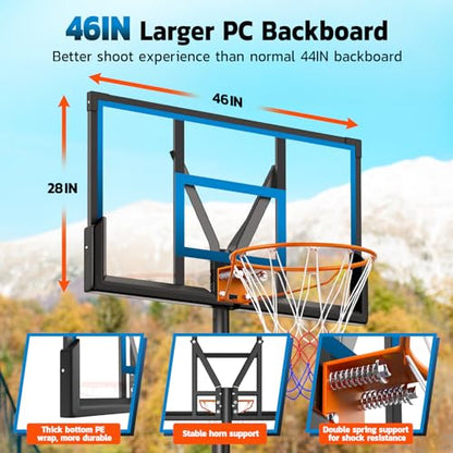 Yohood 46" 10FT Basketball Hoop Outdoor - Portable Basketball Goal Adjustable Hoops & Goals with Solid Steel Rim & Extra-Large Base for Kids/Youth/Teens/Adults Outdoor