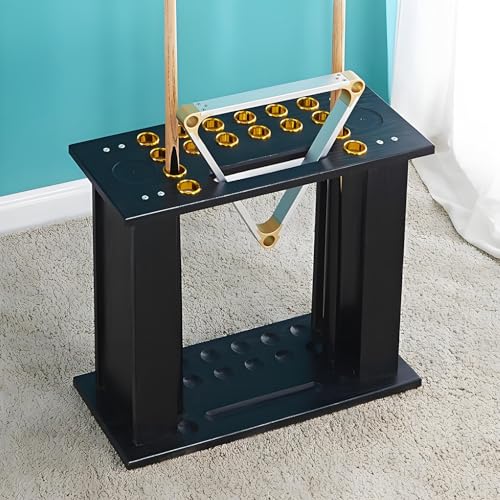 Portable Billiard Cue Holder,Freestanding Pool Cue Display Rack,can Hold Billiard Balls and a Tripod,for Game Room Club(Black) - color: Black