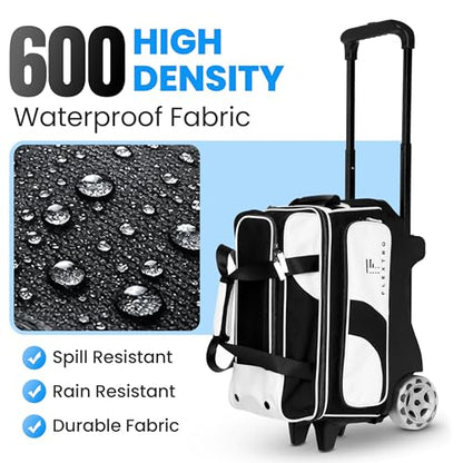 Flextro 3 Ball Bowling Bag with Wheels – 2+1 Modular Roller, 5-Inch Heavy-Duty Wheels, Zero-Wobble Aluminum Handle, Separate Shoe Compartment, Fits Men & Women