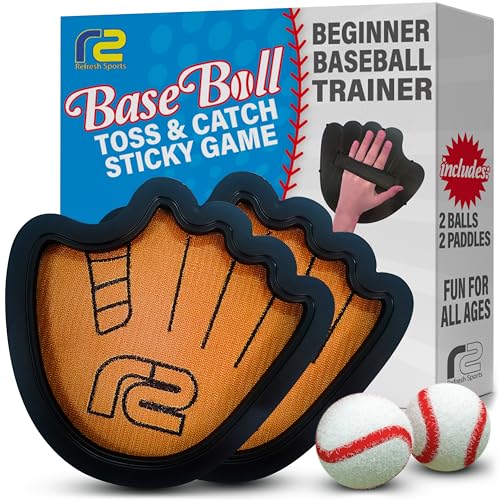 Toss and Catch Ball Game Set - Easy to Use Sticky Balls & Beginner Baseball Training Glove - Premium Toy Paddle Fits All Hand Sizes From Toddlers to Teens & Adults - Fun Gift Idea for Boys and Girls - style: 2 Pack