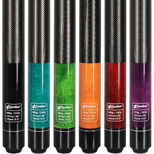 Pool Cues Set of 6, 58" 2-Piece 3D Grip Billiard Table Sticks, 4 Weights (18-21oz) & 6 Colors, Pro Maple Pool Sticks for Home Bar Game Room - color: Purple+Red+Orange+Green+Teal+Black