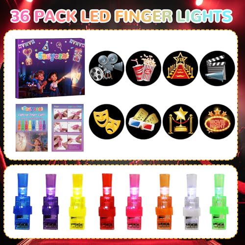 36 Pack Movie Night Party Favors LED Finger Lights, Glow in the Dark Light up Toys Supplies for Kids Birthday Party Goodie Bag Stuffer Classroom Prize Gifts - style: Movie Night