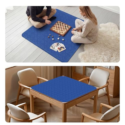 Blue Mahjong Mat for Table, American Mahjong Mat, 32.4x32.4 in 3MM Non-Slip Noise-Reducing Neoprene Table Cover with Carrying Bag for Mah Jongg, Poker, Card Games and Dominoes (Dark Blue) - color: Dark Blue