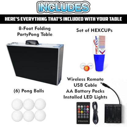 8-Foot Regulation Length Folding Table w/Optional Cup Holes, LED Lights, Custom Graphic (Choose Your Model) - color: Black, style: w/ LED Lights